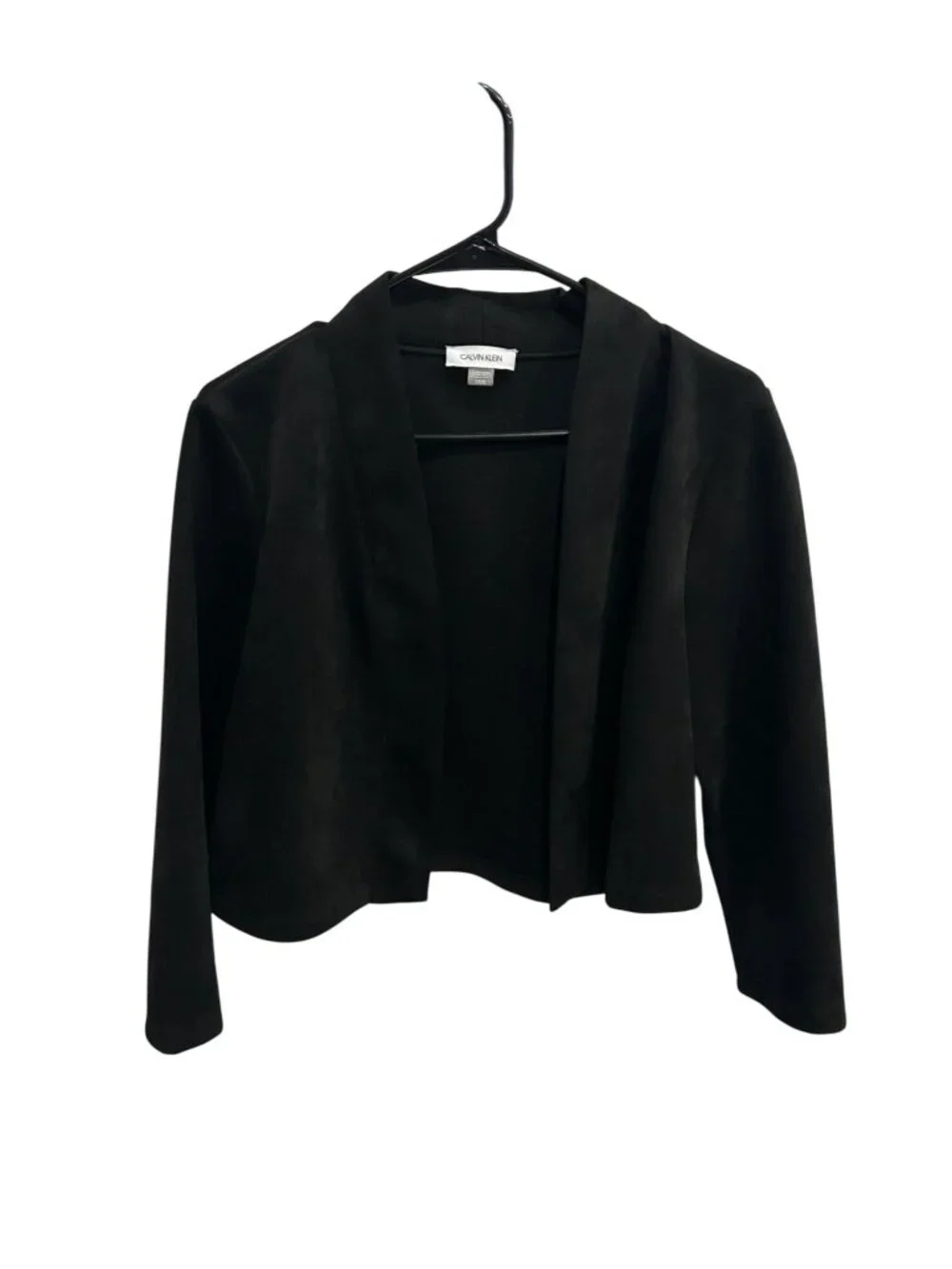 Calvin Klein Large Black Open-Front Cropped Jacket Minimalist Timeless Style